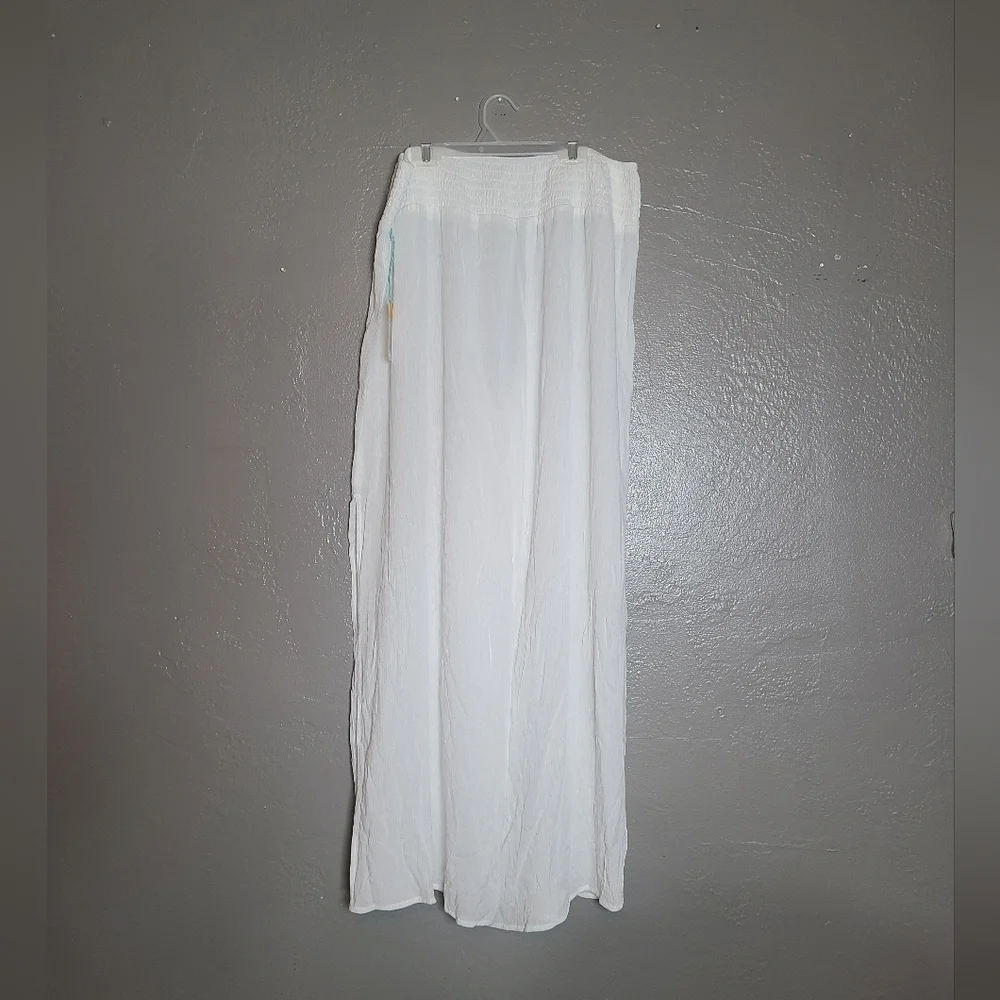 Kona Sol Women’s L White Wide-Leg Smocked Waist Cover Up Pants W/ Side Slit NWT - Picture 3 of 11